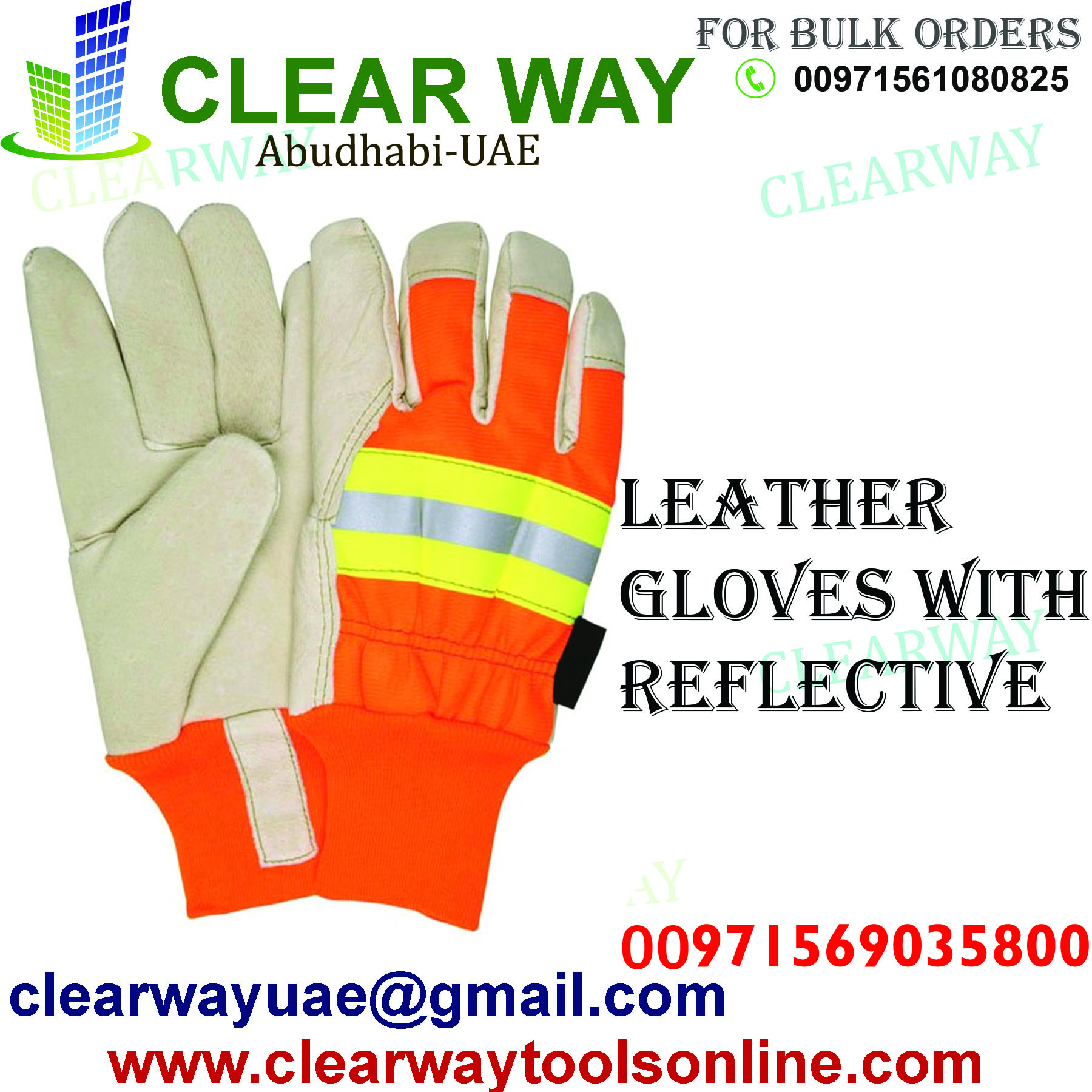 LEATHER GLOVES WITH REFLECTIVE DEALER IN MUSSAFAH ABUDHABI UAE CLEARWAY