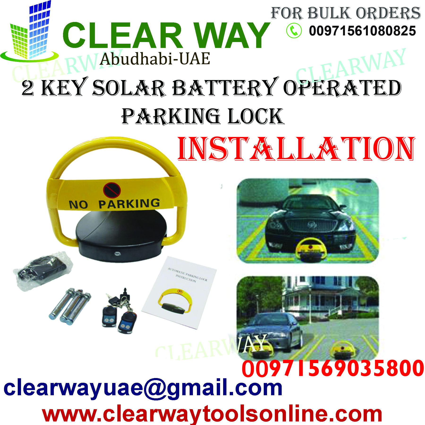 2 KEY SOLAR BATTERY OPERATED PARKING LOCK INSTALLATION IN MUSSAFAH , ABUDHABI , UAE BY CLEARWAY