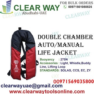 DOUBLE CHAMBER AUTO OR MANUAL LIFE JACKET DEALER IN MUSSAFAH , ABUDHABI ,UAE BY CLEARWAY