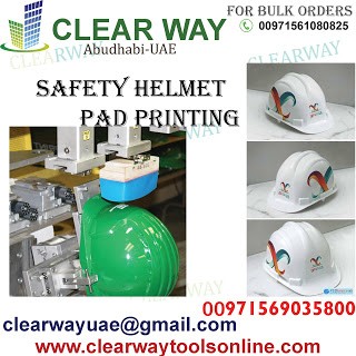 SAFETY HELMET PAD PRINTING SERVICE IN MUSSAFAH , ABUDHABI ,UAE BY CLEARWAY