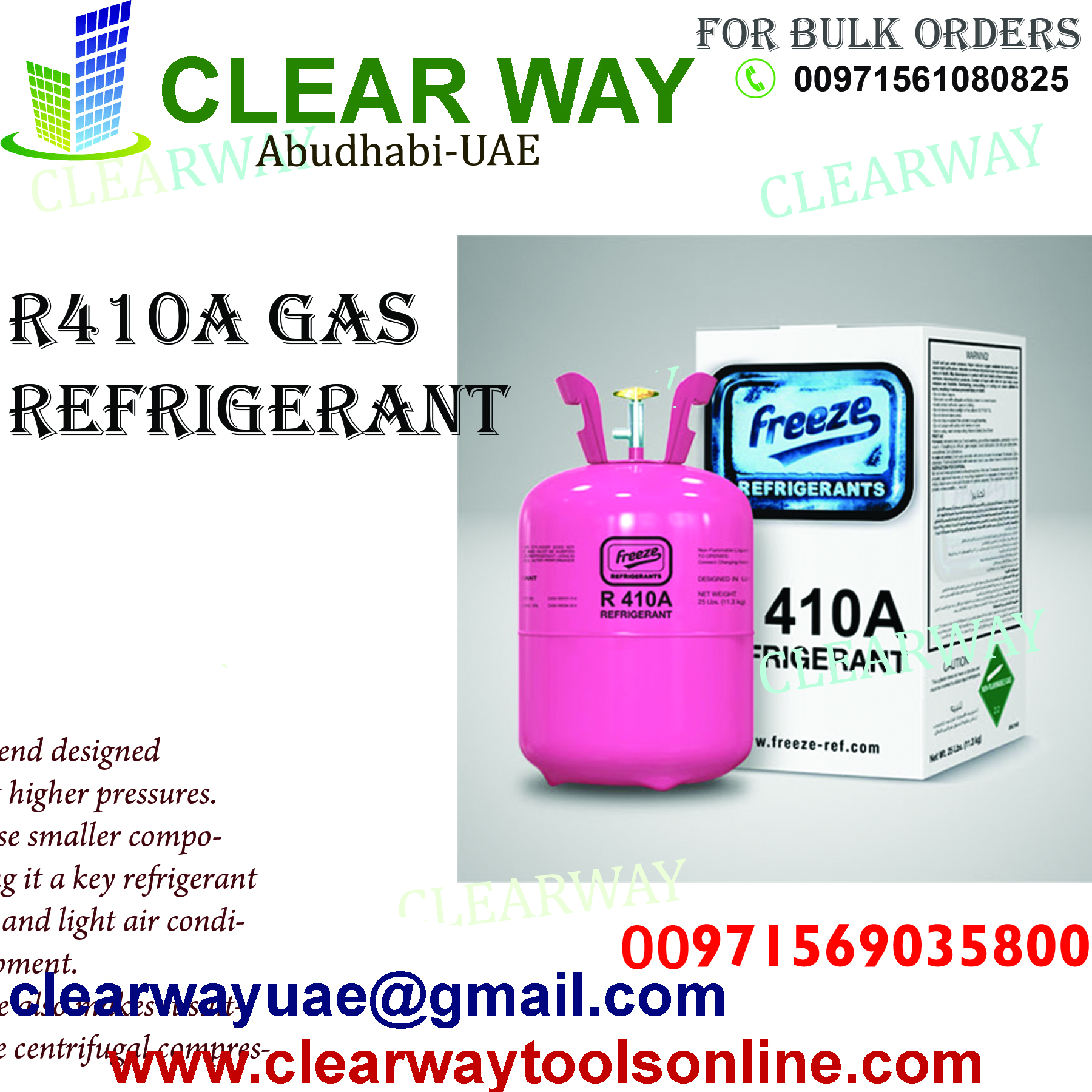 R410A GAS REFRIGERANT DEALER IN MUSSAFAH , ABUDHABI , UAE BY CLEARWAY