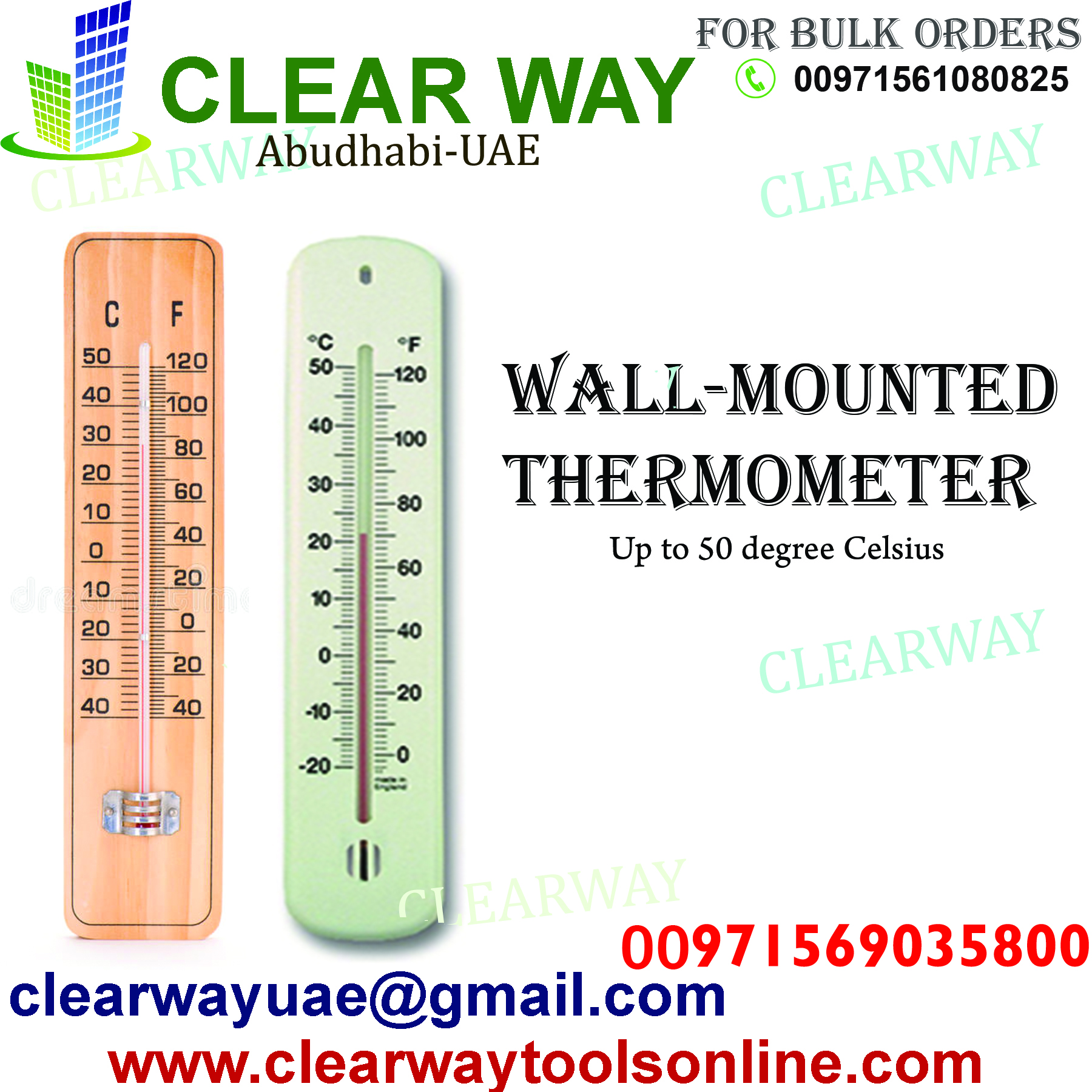 WALL MOUNTED THERMOMETER DEALER IN MUSSAFAH , ABUDHABI , UAE BY CLEARWAY