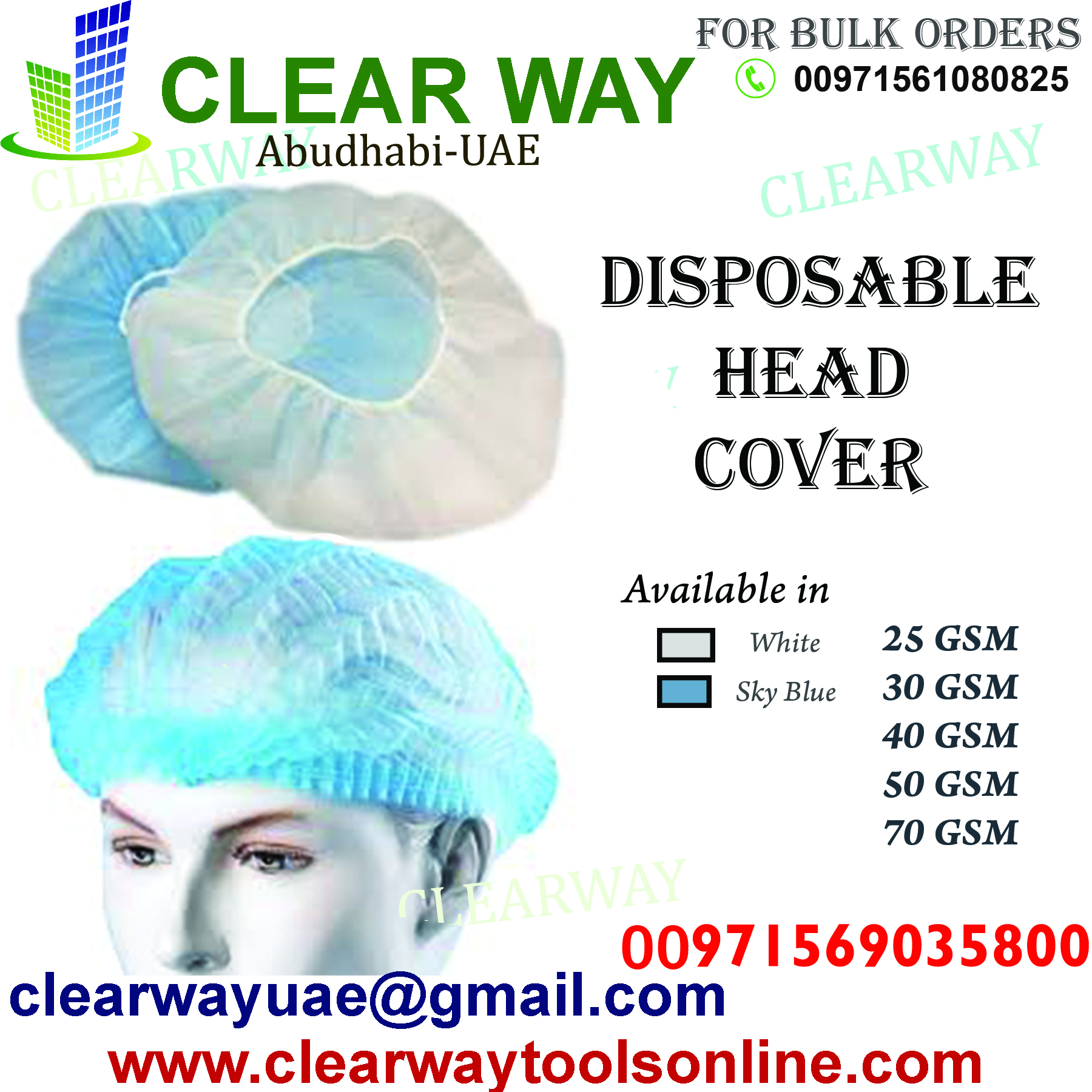 DISPOSABLE HEAD COVER DEALER IN MUSSAFAH , ABUDHABI , UAE BY CLEARWAY