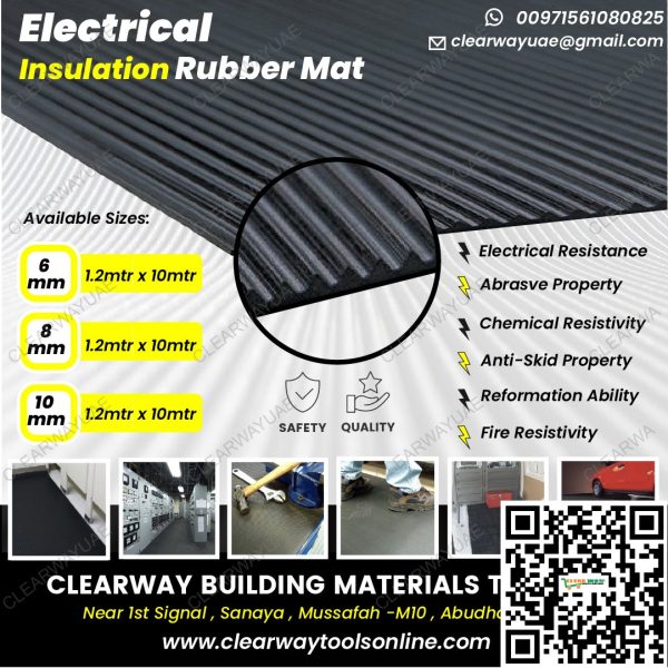 ELECTRICAL INSULATION RUBBER MAT SUPPLIER IN MUSSAFAH , ABUDHABI , UAE BY CLEARWAY , RYXO SAFETY