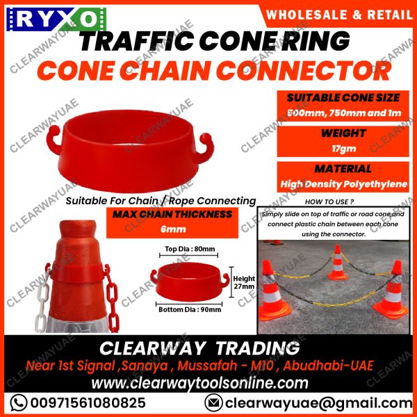 traffic cone ring or cone chain connector supplier in abudhabi , uae , clearway , ryxo safety