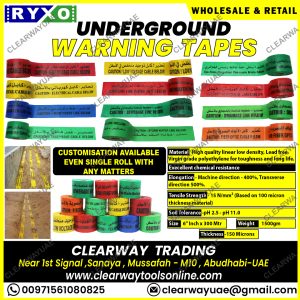 underground warning tape wholesale and retail supplier in mussafah , abudhabi , uae by clearway , ryxo safety