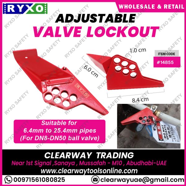 adjustable valve lockout wholesale and retail supplier in mussafah , abudhabi , uae by clearway , ryxo safety