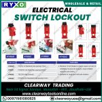 ELECTRICAL SWITCH LOCKOUT SUPPLIER IN MUSSAFAH , ABUDHABI , UAE BY CLEARWAY , RYXO SAFETY