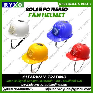 SOLAR POWERED FAN HELMET WHOLESALE AND RETAIL SUPPLIER IN MUSSAFAH , ABUDHABI , UAE BY CLEARWAY SAFETY AND RYXO SAFETY
